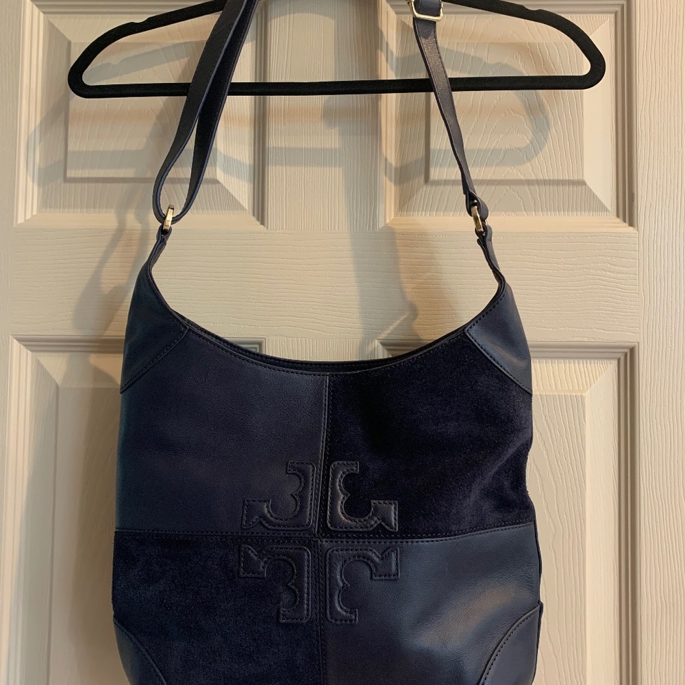 Tory Burch Navy Blue Leather/Suede Shoulder Handbag
